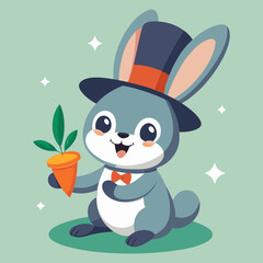 Download Cute Rabbit Eating Carrot In Magician Hat Cartoon Vector Icon Illustration Eps File For Design.