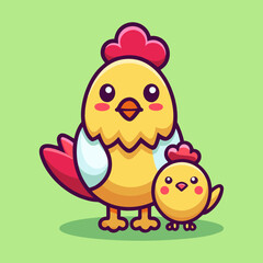 Download Cute Mom Chicken And Chick Cartoon Vector Icon Illustration Eps File For Design.