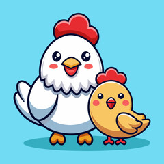 Download Cute Mom Chicken And Chick Cartoon Vector Icon Illustration Eps File For Design.