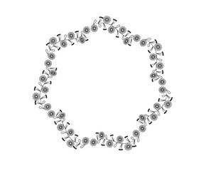 Floral Circle Wreath Frame –  Black Leaf Decorative Border Design