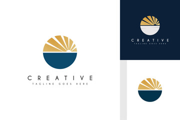 Minimalist sunset and ocean logo with warm colors and smooth waves. Perfect for travel, beach resorts, wellness, or summer-themed branding. Scalable vector, ready for print and digital.