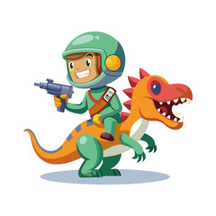 Naklejka premium Download Cute Astronaut Riding Dinosaur With Gun Cartoon Vector Eps File For Design.