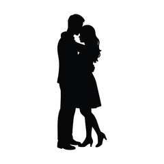 couple Embrace in Black. lovers day, love affection Silhouette. vector illustration 