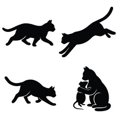 Feline Silhouettes and Playful Mouse. vector illustration 