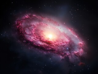 Naklejka premium Pink and white spiral galaxy in space