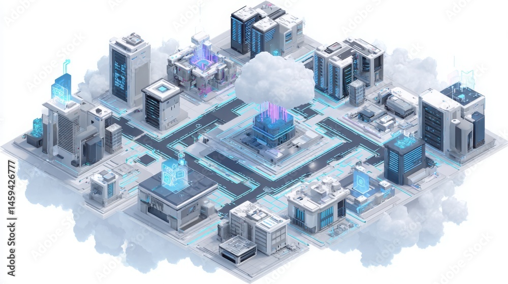 Poster cityscape with clouds in the background representing ai-driven trade summary composer tool for expla
