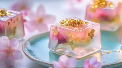 Naklejka premium Elegant Pink and Gold Traditional Tanabata Jelly Dessert