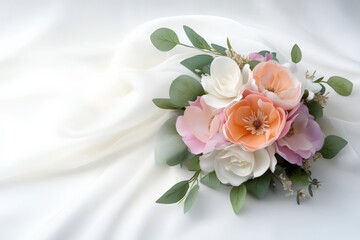 Floral bouquet on white fabric