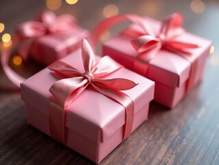 Close-up of elegant gift boxes, twine detail, soft glow , backdrop, image, anniversary