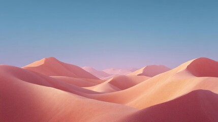 Naklejka premium Landscape photograph of a desert-like area with a clear blue sky in the background. the sky is a gradient of pink and orange hues, with the pink on the left side and the orange on the right side.