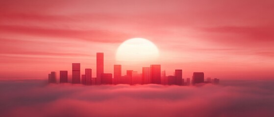 Fototapeta premium Skyline emerges from the clouds at sunrise