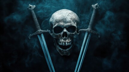 Skull with swords and smoky background