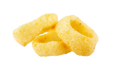 portion of industrialized snacks flavored onion rings for packaging isolated on transparent background