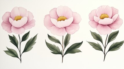 Elegant pink peony watercolor illustration floral botanical art