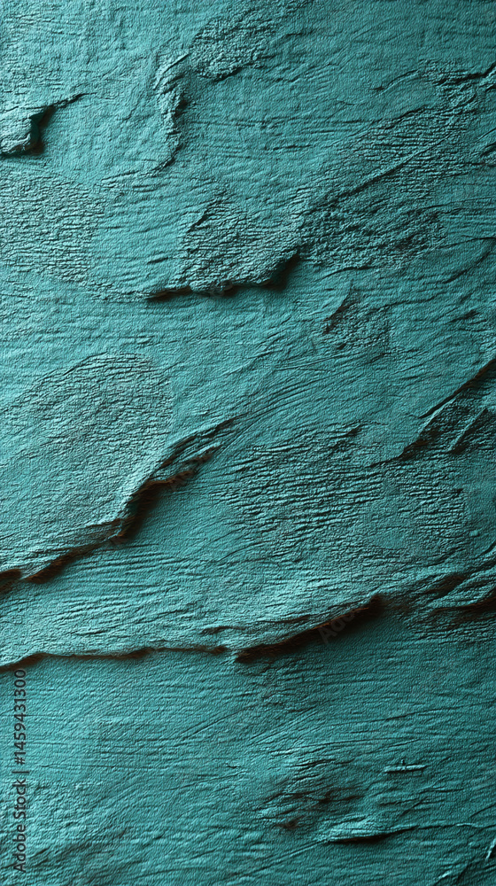 Poster teal textured surface, resembling layered stone or fabric, creates a rugged yet refined background i