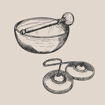 hand-drawn bowl and cymbals clip art preview