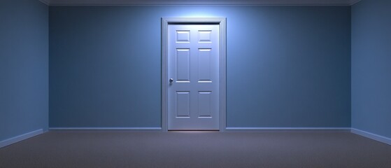 Closed door in light blue room
