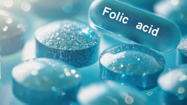 Folic Acid Pills on Colorful Background