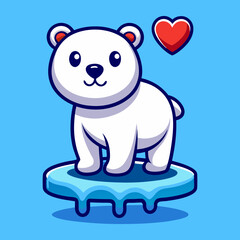 Fototapeta premium Download Cute Polar Bear With Love Sign On Ice Cartoon Vector Icon Illustration Eps File For Design.