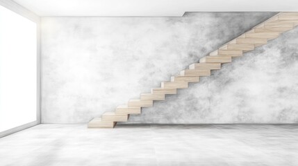Modern minimalist wooden staircase design neutral colors concrete wall