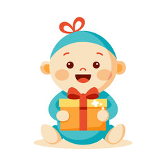 Download Cute Baby Holding Gift Cartoon Vector Eps File For Design.