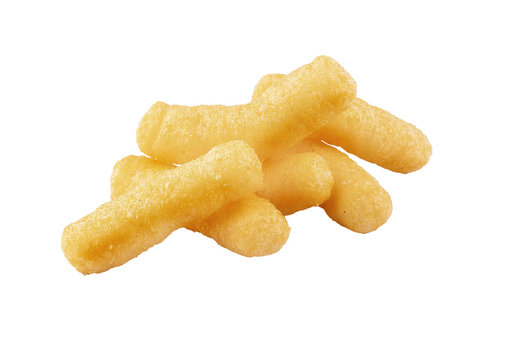 portion of industrialized cheetos snacks flavored parmesan cheese for packaging isolated on transparent background