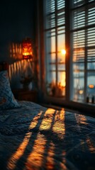 Obraz premium Sunset Shadows on Cozy Bedroom