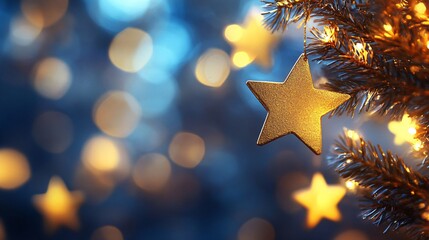 Enchanting Golden Stars Glittering in Blurred Lights Background