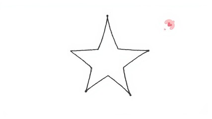 Fototapeta premium A simple hand-drawn five-pointed star illustration on a white background with a small pink watercolor splatter.