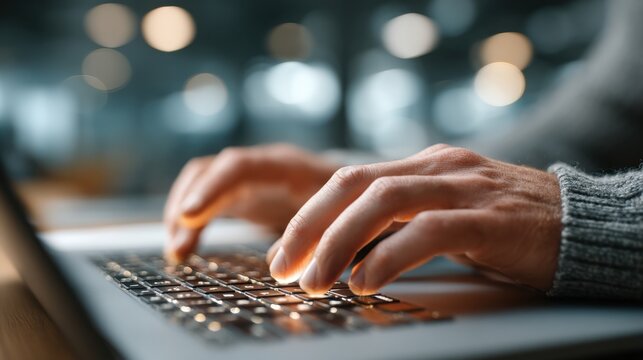 Individual typing on a laptop representing modern scriptwriting assistance for founders and creative writers