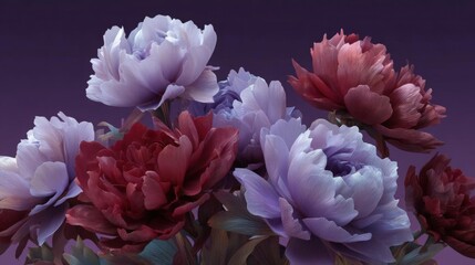 Obraz premium Close-up of a bunch of flowers. the flowers are in various shades of pink, purple, and red. the petals are arranged in a cluster, with some overlapping each other.