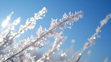 Glittering Frost on Serene Winter Blue Background
