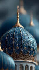 Majestic Blue and Gold Mosque Domes: A 3D Render of Architectural Splendor