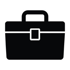 Black vector business briefcase icon with handle and lock for office or travel illustration