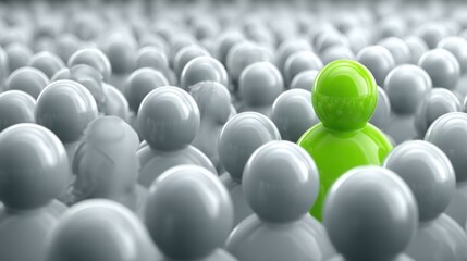 Naklejka premium Green man standing out in a crowd of white figures illustrating themes of individuality, diversity, and social dynamics