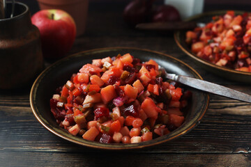 A bowl with traditional Rosolli salad, Finnish cuisine