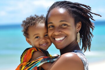 happy mom holding child in arms