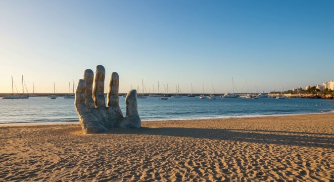 La Mano Sculpture Emerging from Sand in Punta del Este, Uruguay