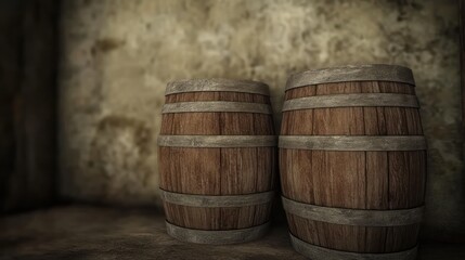 Fototapeta premium Aged Wooden Barrels in a Rustic Cellar