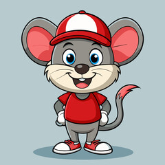 Adorable Cartoon Mouse Character Wearing Red Outfit and Cap