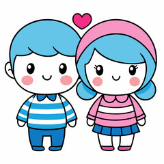 Adorable Cartoon Boy and Girl Couple in Love