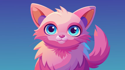 Adorable Pink Kitten with Big Blue Eyes Cartoon Illustration