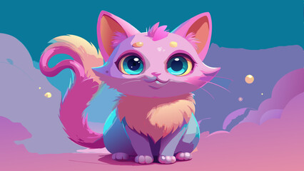 Adorable Pastel Pink Kitten in a Dreamy Cloud Setting