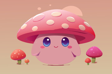 Adorable Pink Mushroom Character with Smaller Mushrooms