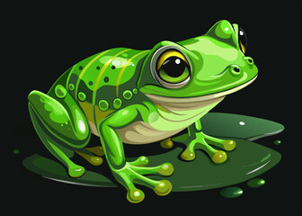 Adorable Green Tree Frog on Lily Pad Illustration