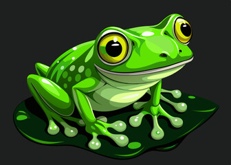 Vibrant Green Tree Frog Sitting on a Lily Pad