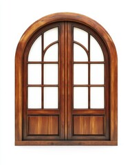 Obraz premium Wooden arched double doors with paned glass