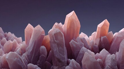 Close-up of a group of pink crystals. the crystals are arranged in a cluster, with the largest crystal in the center and the smaller ones scattered around it.