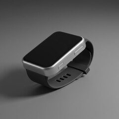Sleek Modern Smartwatch Design: Minimalist Silver and Black Smartwatch Mockup on Gray Background