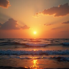 Naklejka premium Sunset over the ocean with clouds in the sky